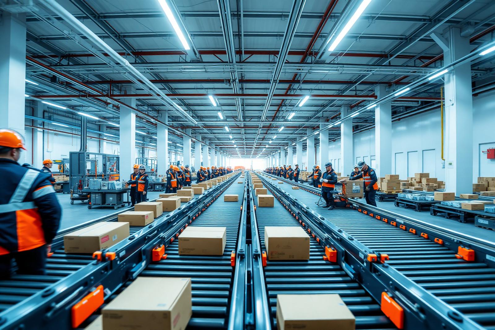 Sorting facility with parcels moving on conveyors
